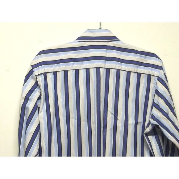 BUGATCHI UOMO Shirt Sz M Striped Flip Cuffs geometric print blue white LS Cotton - Picture 6 of 10
